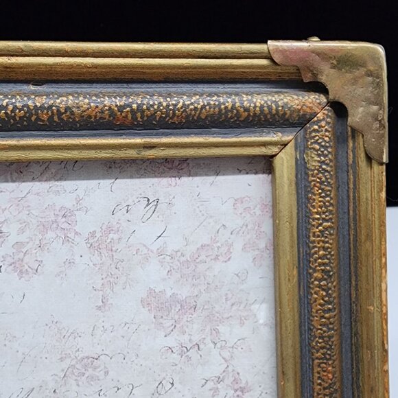 Antique Ornate Gold & Bronze Picture Frame Brass Applies Corners 7.75"x9.75" - Picture 3 of 10